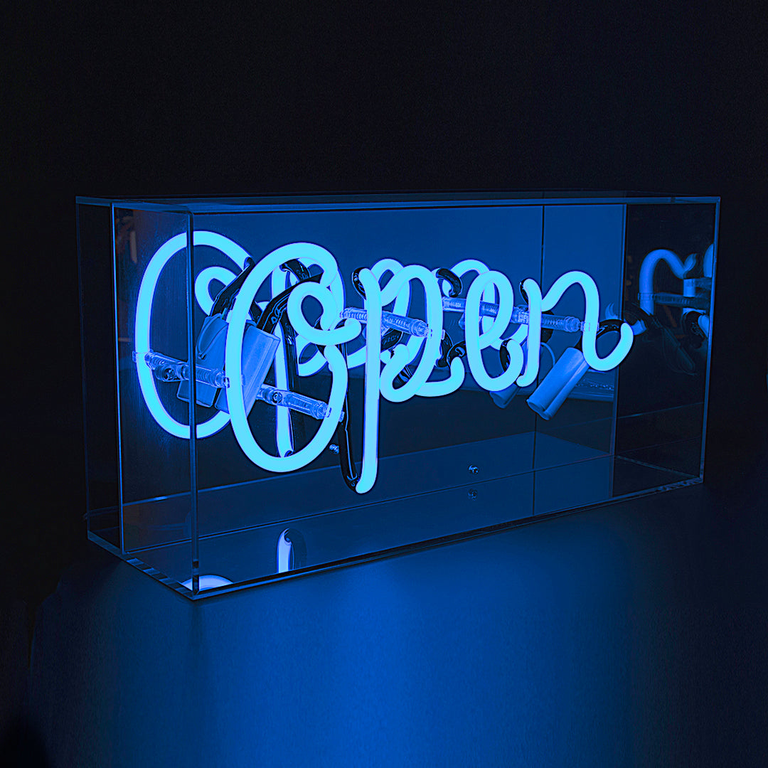 'Open' Acrylic Box Neon Light
