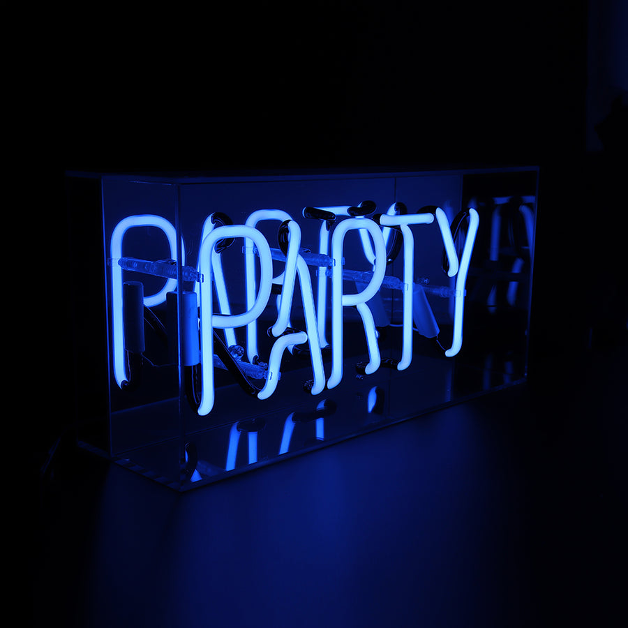 'Party' Glass Neon Sign - Blue