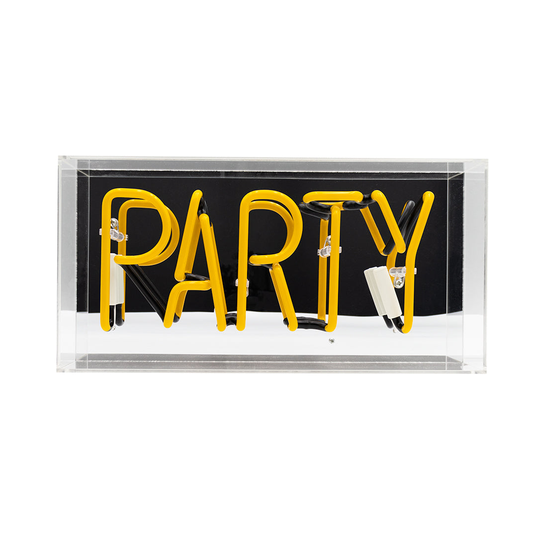 Yellow 'Party' Acrylic Box Neon Light