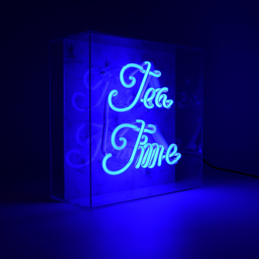 'Tea Time' Glass neon Sign - Blue