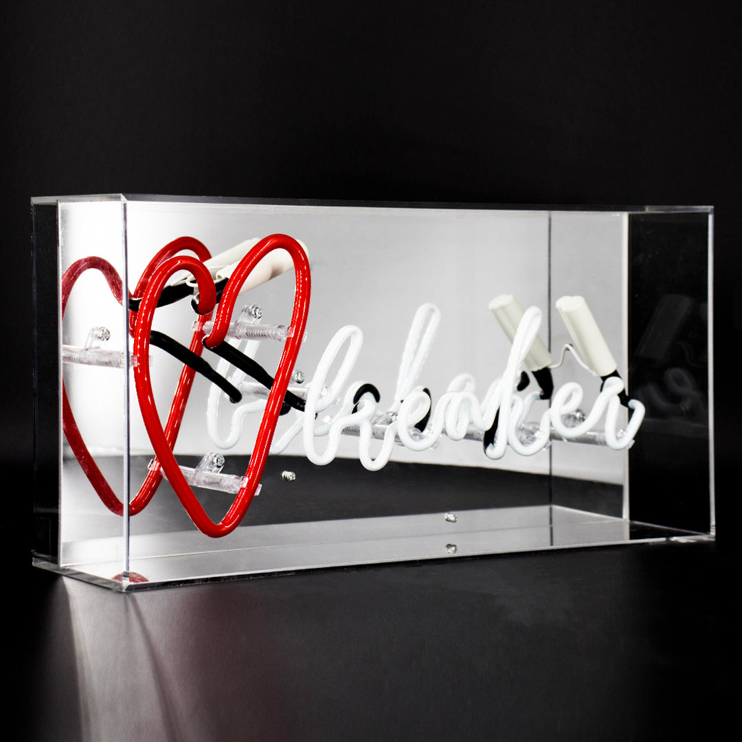 Red and White 'Heart Breaker' Acrylic Box Neon Light