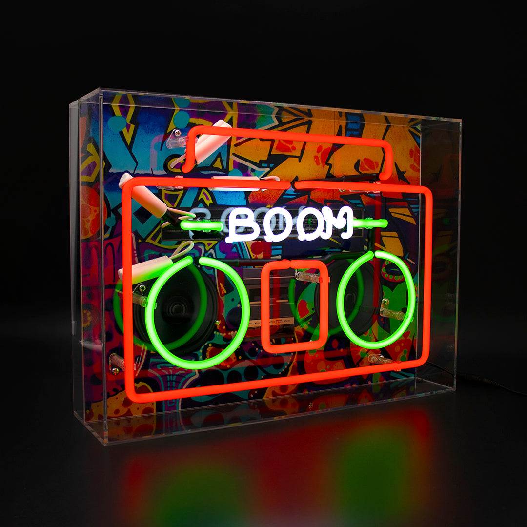 'Boom Box' Large Glass Neon Sign