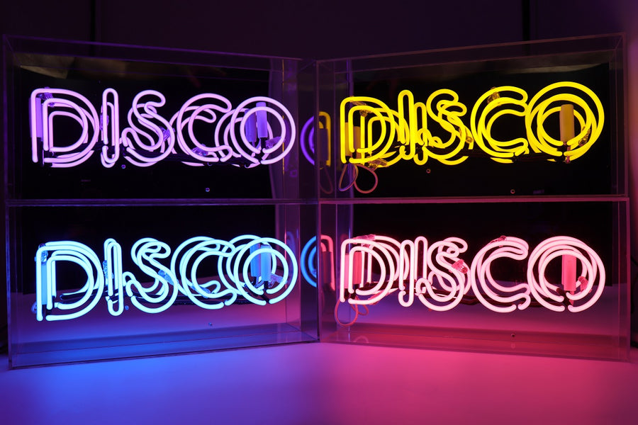 Yellow 'Disco' Acrylic Box Neon Light