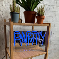 'Party' Glass Neon Sign - Blue