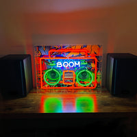 'Boom Box' Large Glass Neon Sign