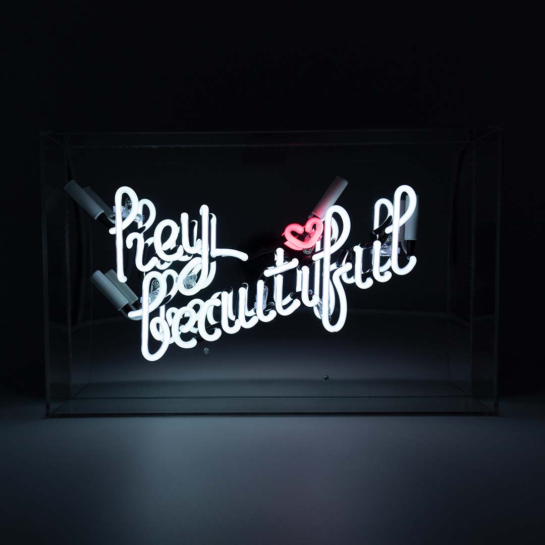 'Hey Beautiful' Large Acrylic Box Neon Light