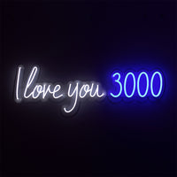 'I Love You 3000' White & Blue Neon LED Wall Mountable Sign