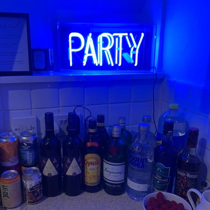 'Party' Glass Neon Sign - Blue