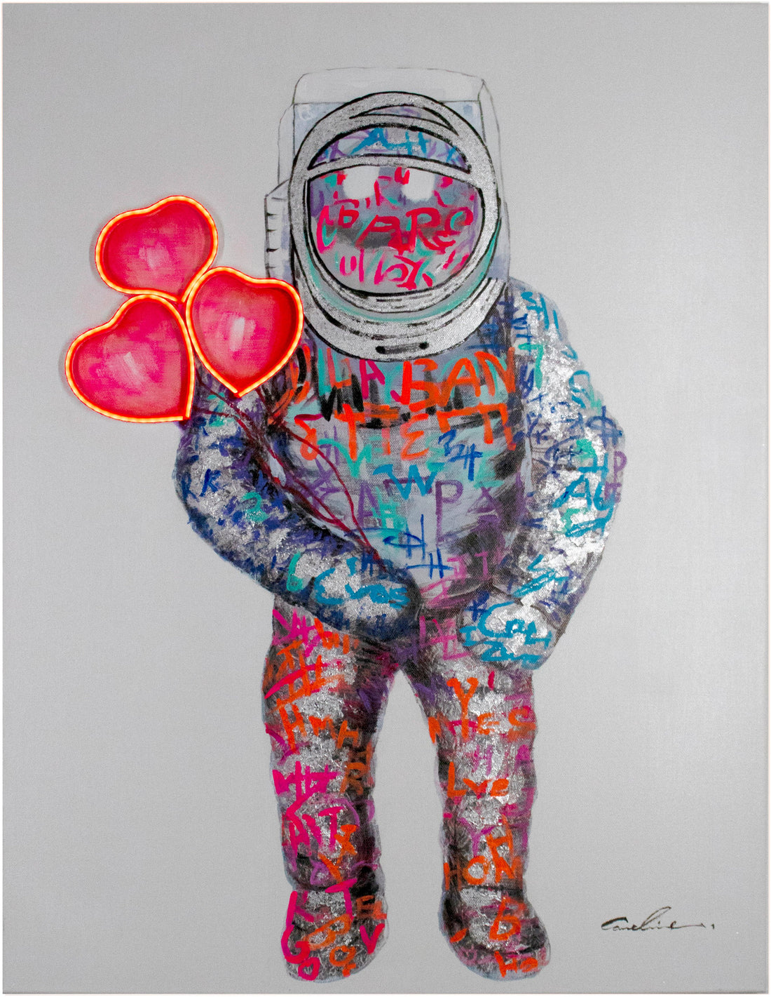 'Spaceman Hearts' Wall Artwork - LED Neon - Locomocean