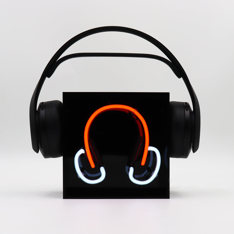 'Headphones' Mini Glass Neon Sign - Red